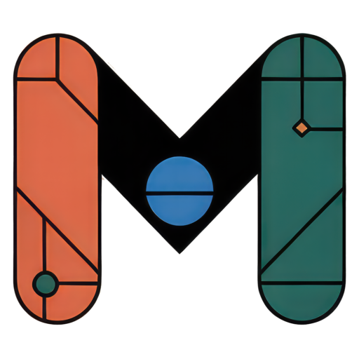 This is the Molina Marketing Media Logo. A Stylized letter ‘M’ composed of geometric shapes and vibrant colors. The left vertical segment is orange with angular black line patterns and a green circle near the bottom. The right vertical segment is green with a different black line pattern and a small orange diamond near the top. The central part is black with a blue circle intersected by a horizontal black line. The design is modern and abstract, combining geometry and bold color contrast.